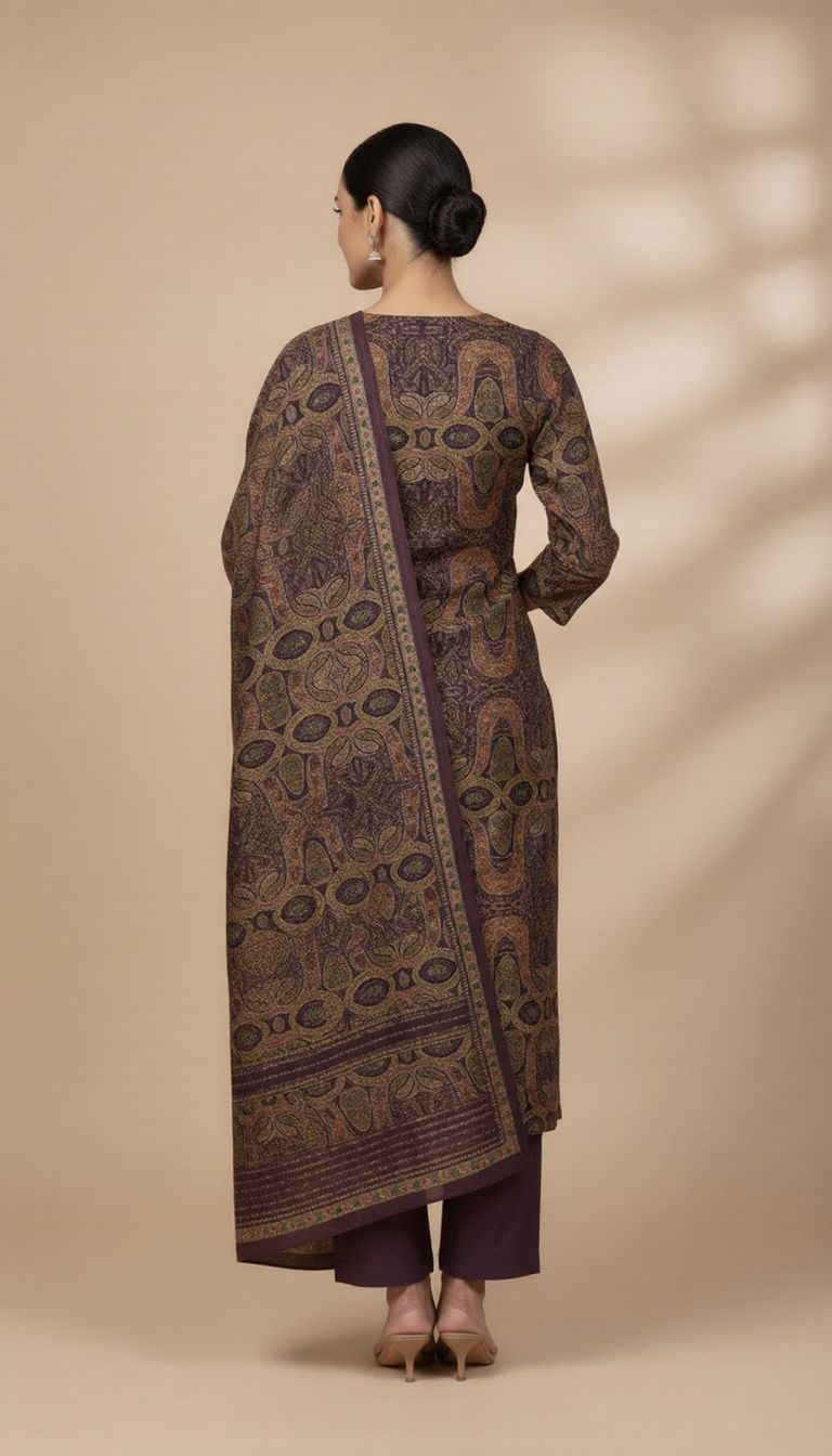 SriHa Premium Pashmina Winter Kurti Set (3-Piece) – Rich Kashmiri Design & Warm Soft Fabric