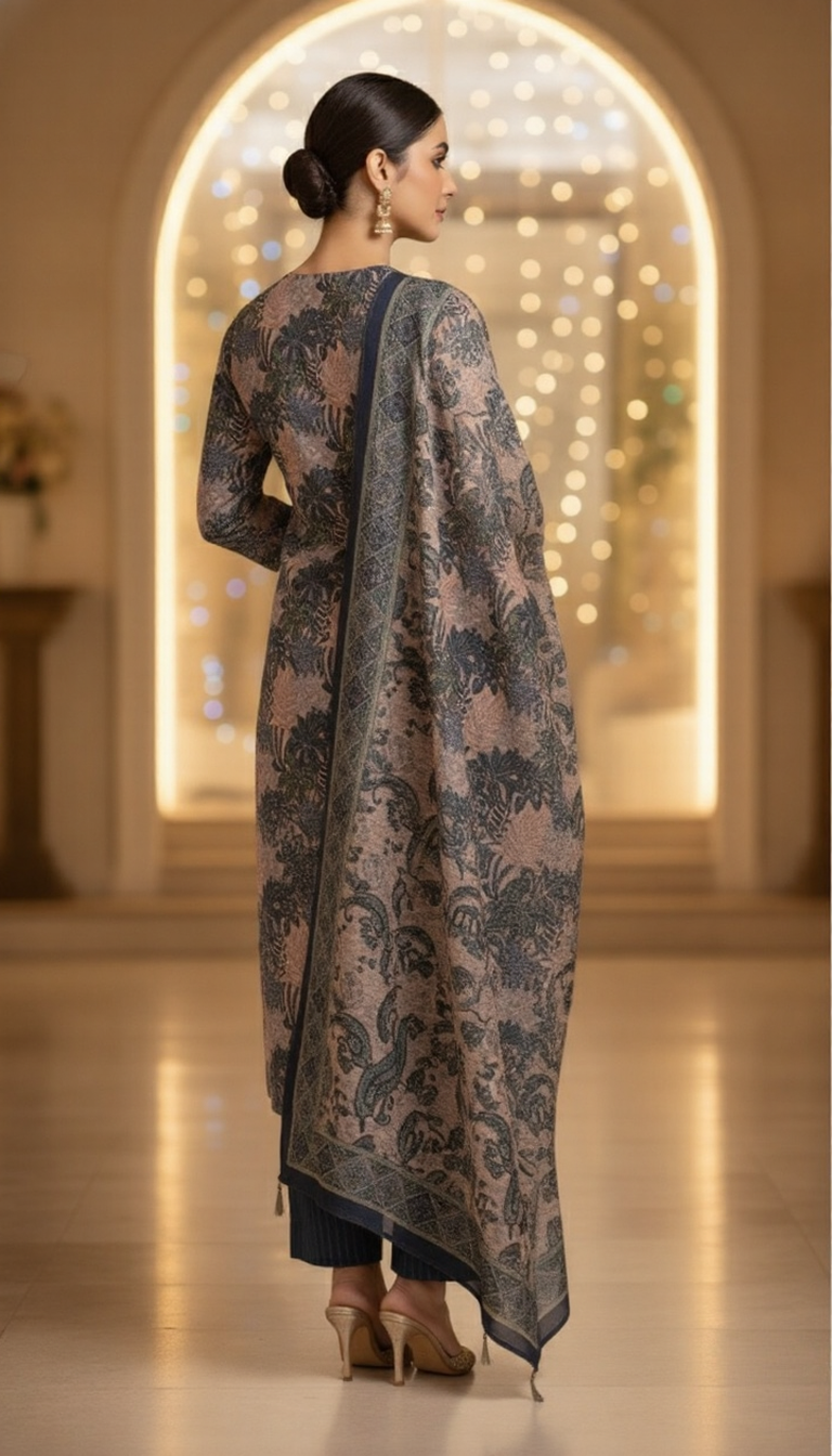 SriHa Premium Pashmina Winter Kurti Set (3-Piece) – Soft, Warm & Elegant Floral Design