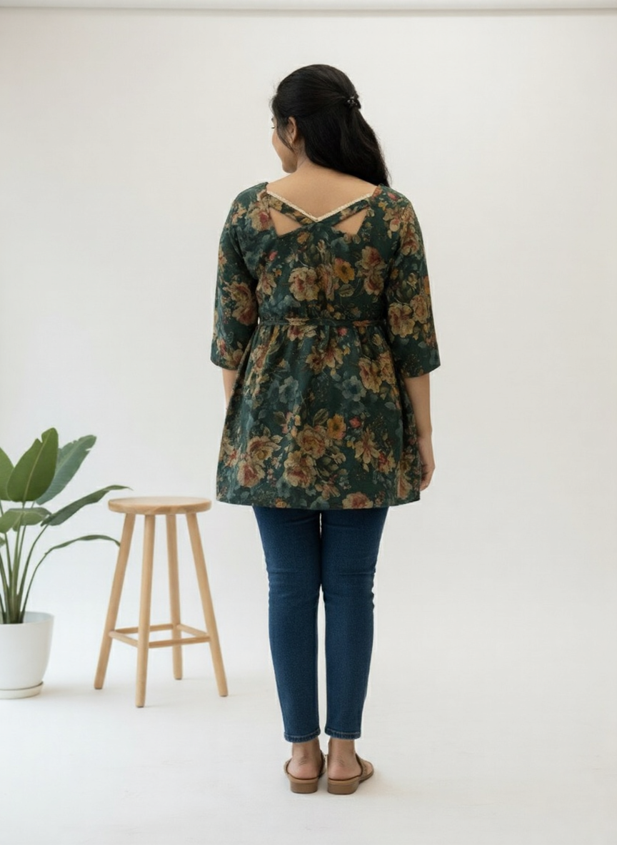 SriHa Premium Pashmina Floral Short Kurti – Winter Wear