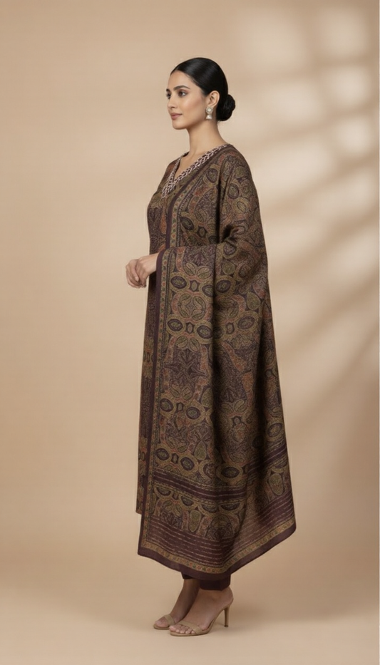 SriHa Premium Pashmina Winter Kurti Set (3-Piece) – Rich Kashmiri Design & Warm Soft Fabric