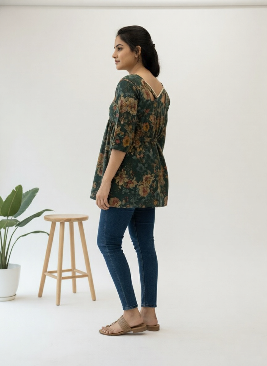 SriHa Premium Pashmina Floral Short Kurti – Winter Wear