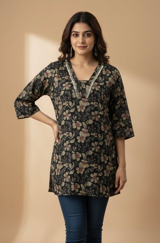 SriHa Premium Pashmina Short Winter Kurti – Soft, Warm & Elegant Floral Design
