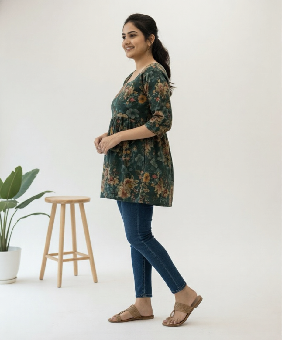 SriHa Premium Pashmina Floral Short Kurti – Winter Wear