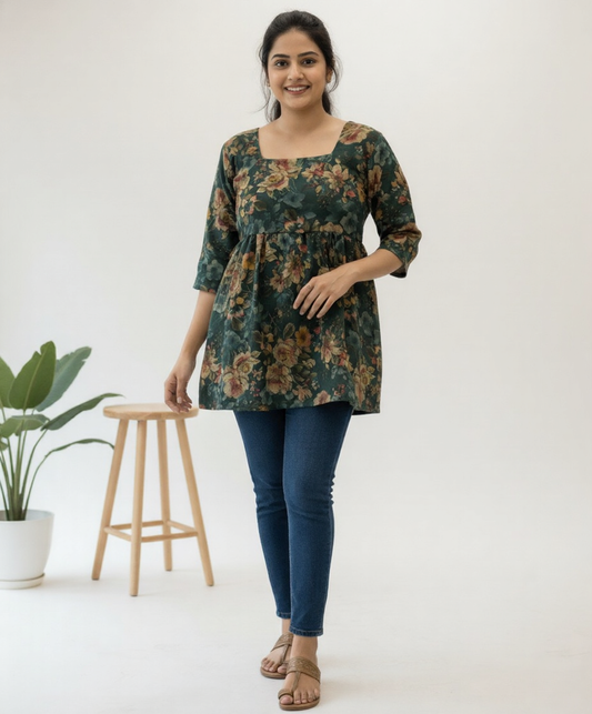 SriHa Premium Pashmina Floral Short Kurti – Winter Wear
