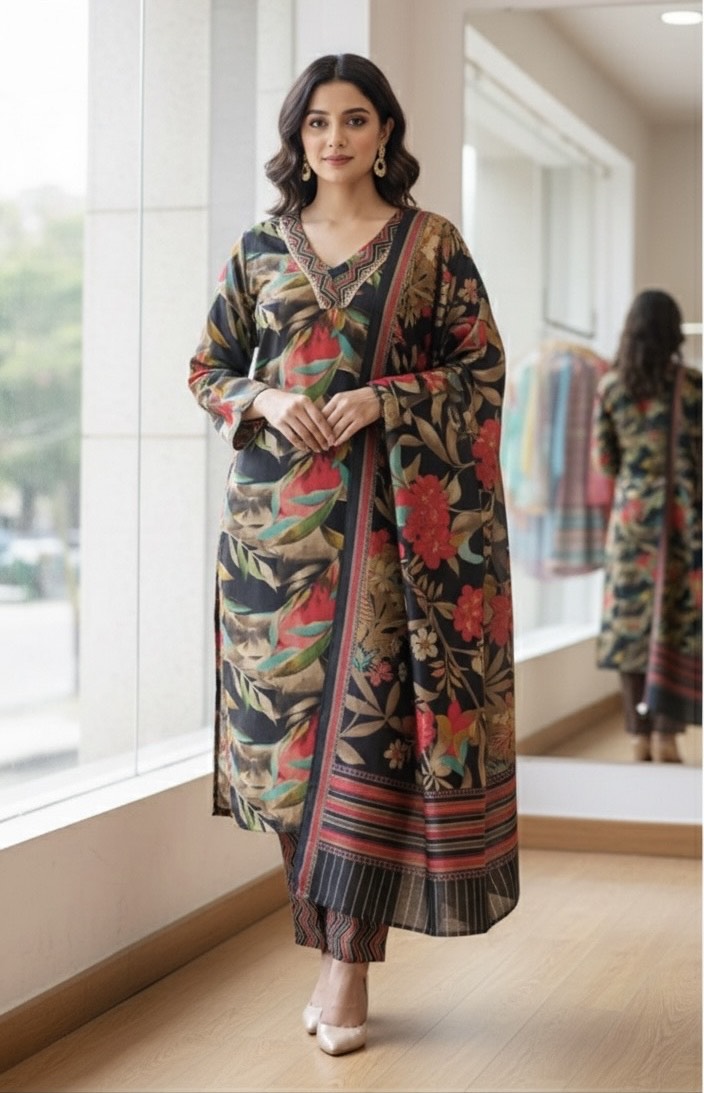 Elegant Pashmina Kurti Set - Soft Winter Wear For Women